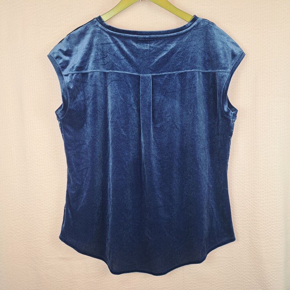 Elle Women Soft Velvet Navy Blue Size L Embellished Sleeveless - Picture 9 of 11
